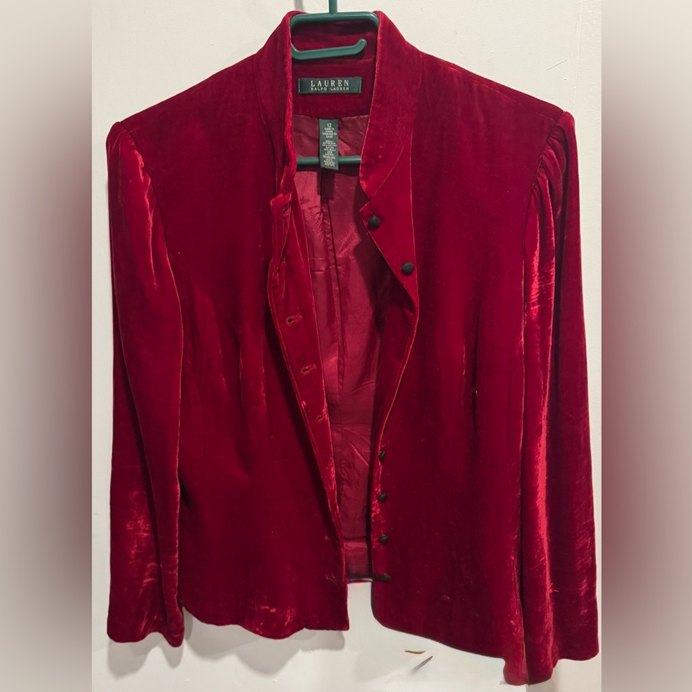 Lauren Ralph Velvet Silk Colonial Military Red blazer blouse boho party flowy 12